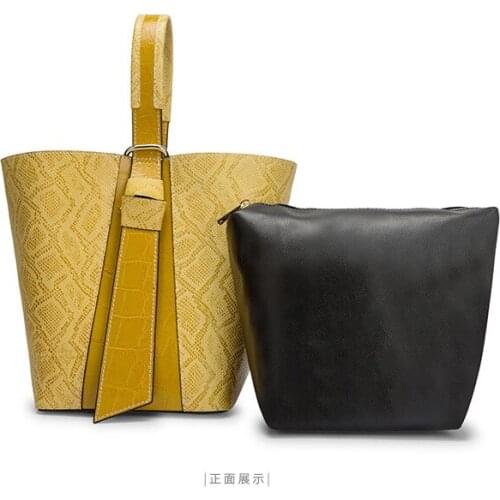 212 Fashion Genuine Leather Women Bucket Handbag 2pcs/set Composite Bags