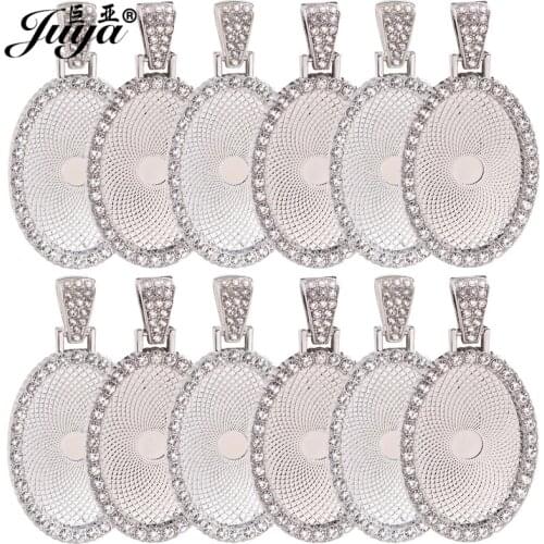 3PCS Pendant Settings CZ Rhinestone Oval Cabochon Base Jewelry Making 20x30mm Alloy Tray Findings For DIY Photo Necklaces Crafts