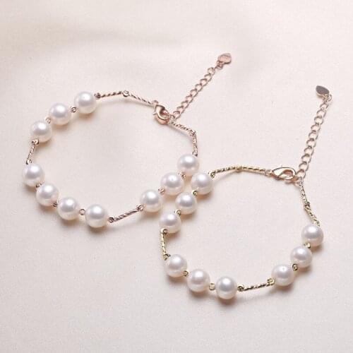5Pcs/Lot Natural Pearl Bracelet Freshwater Cultured Pearl Bracelet Jewelry Nearround Pearl Flaws Adjustable Length Lady Gifts