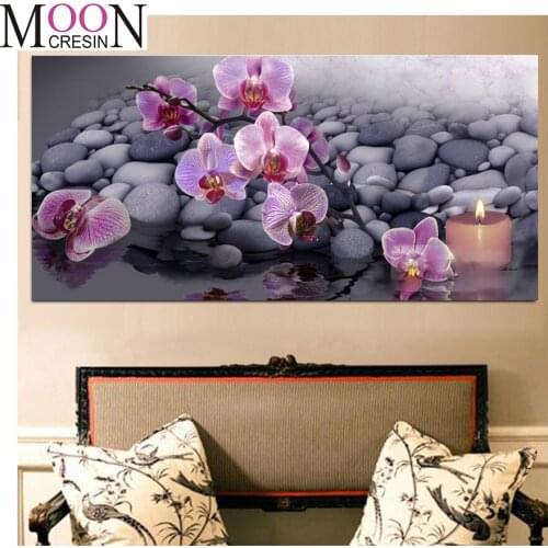 Orchid Stones Candle Zen 5D Embroidery DIY Diamond Painting Cross Stitch Full Square/Round Diamond Mosaic Large Size Home ,Decor