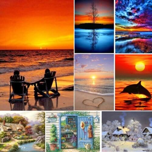DIY Diamond Painting Full Drill Square Landscape Sunset Sea Building Natural Kit 5D DIY Diamond Embroidery Accessories Home Gift