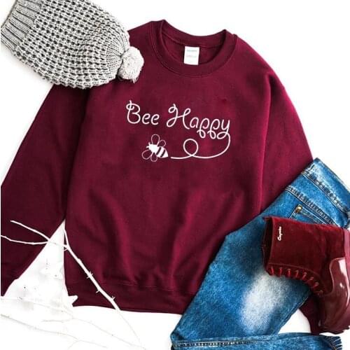 Bee happy women sweatshirt Natural slogan outfits fashion Casual Round Neck sweats printed pullovers tops drop shipping