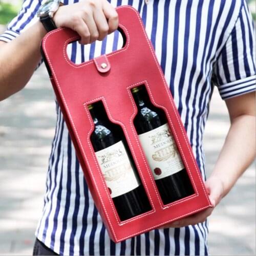 Free Shipping Two Wine PU Botttle Wine Bag & Gift bag