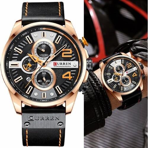 CURREN Fashion Business Big Dial Quartz Men Watches Luxury Sport Chronograph Leather Watch Mens Casual Male Clock часы мужские