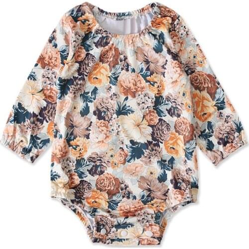 2021 NEW 3 6 9 12 18M Newborn Baby Girls Floral Print Romper Stylish Fashion Long Sleeve Cotton Spring Clothes for Kids Girls