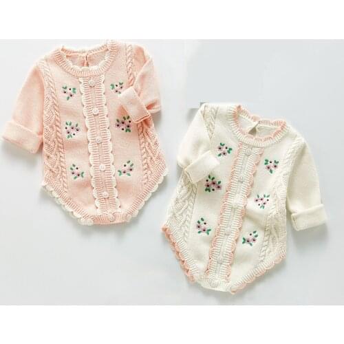 Spring Baby Girl Long Sleeve Embroider Knit Rompers Children Rompers Autumn Kids Jumpsuits Infant Casual Clothing