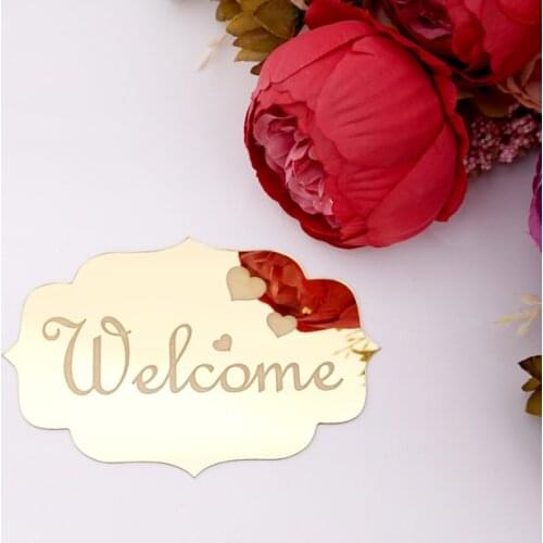 WELCOME Indicating Signs Entrance Home Logo Wedding Decor Sign 3D Acrylic Mirror Silver Door Plate Wall Stickers Party Favors