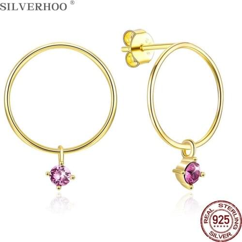 SILVERHOO 925 Sterling Silver Earrings Round Light Luxury Austria Crystal Stud Earrings Party Casual Female Fine Jewelry On Sale