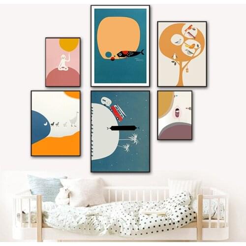 Canvas Painting Abstract Animal Birds Monkeys Duck Wall Art Nordic Minimalism Posters and Pictures For Living Room Home Decor