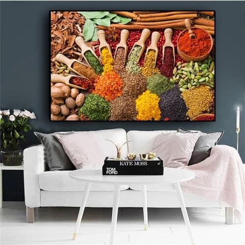 Grains Spices Spoon Kitchen Food Canvas Painting Cuadros Scandinavian Posters and Prints Wall Art Picture Living Room Home Decor