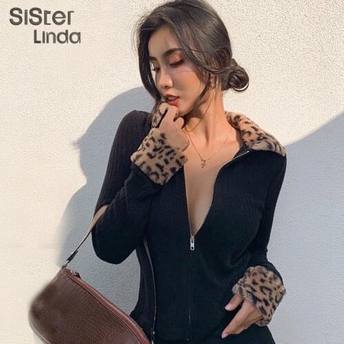 Sisterlinda Cotton Patchwork Warm Coat And Jacket Women Full Sleeve Zipper Short Coat Leopard Print Outerwear Mujer 2020 Spring