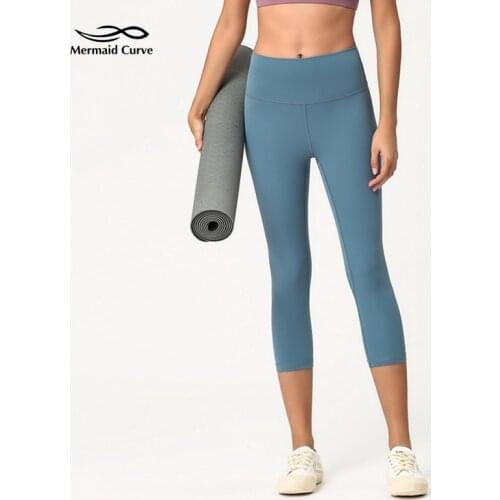 Mermaid Curve Fitness Leggings Capri Pant Sport Women Yoga Pants Elastic Tight Gym High Waist Women Solid Color Sports Legging