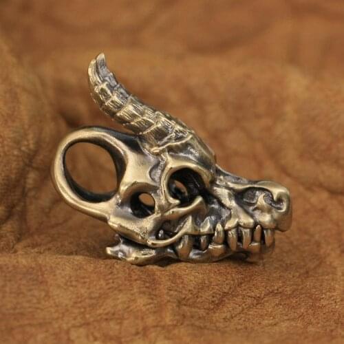 LINSION High Details Brass Dragon Skull Pendant Jaw Openable Mens Biker Pendant BR51 JP