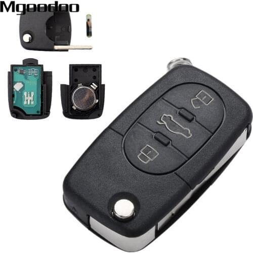Mgoodoo 433MHz 3 Buttons Remote Folding key Keyless Entry Fob ID48 Chip Transponder Chip For Audi A6 TT 4D0837231K Old Models