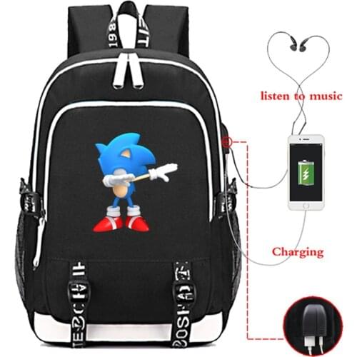 Sonic Dabbing USB Charge Backpack Men Women Boys Girls Rucksacks Men Women USB Charging School Knapsacks for Boys Girls