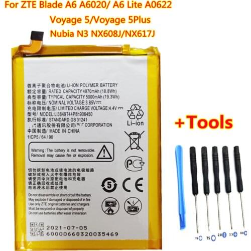 New 5000mAh Li3849T44P8h906450 Replacement Battery For ZTE Blade A6 A6020/ A6 Lite A0622 Nubia N3 NX608J/NX617J Mobile Phone