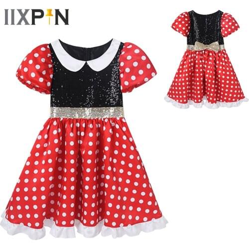 4-12 Years Girls Polka-Dot Dress Christmas Bubble Sleeve Ball Gown Clothing Kids Baby Princess Dress Children New Year Costumes