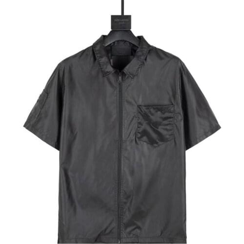 Plumn Mens Shirts Workwear Casual Zipper Thin Half-sleeved Lapel Trend Solid Color Mens Jacket Shirt