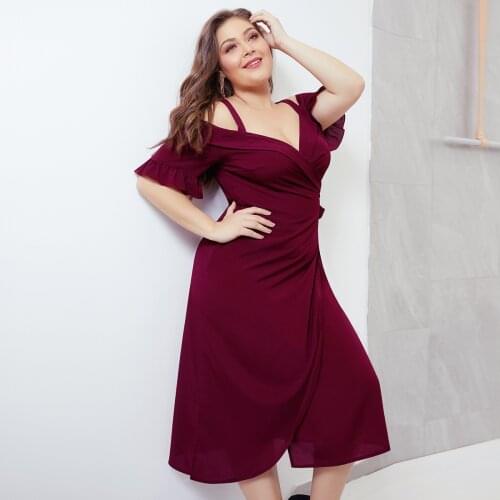Womens Sexy Dress Cross Deep V-neck Fashion Ruffles Short Sleeve Spring Summer Ladies Loose Vestidos Plus 3XL Female Sling Dress