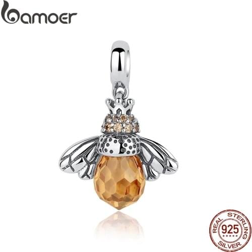 BAMOER Classic New 925 Sterling Silver Orange Wing Animal Bee Pendants fit Bracelet for Women Accessories SCC035