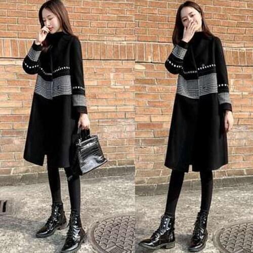 Plus Size 4XL Women Wool&Blends Jackets 2020 Autumn Winter Plaid Thick Basic Coats Warm Elegant Outerwear Black Cardigans KE879