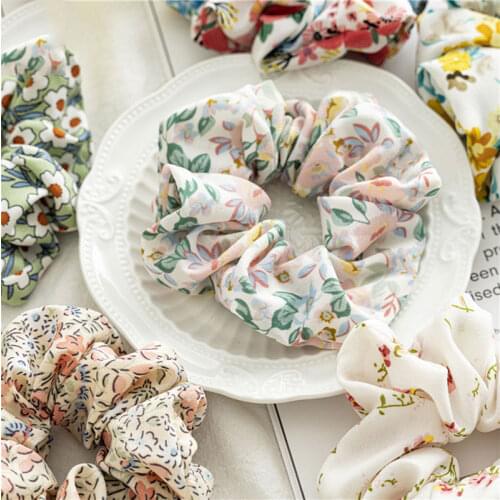 Floral Scrunchies Hair Ties Rope Girls Ponytail Holders Vintage Rubber Band Elastic Hair Band Fashion Hair Accessories