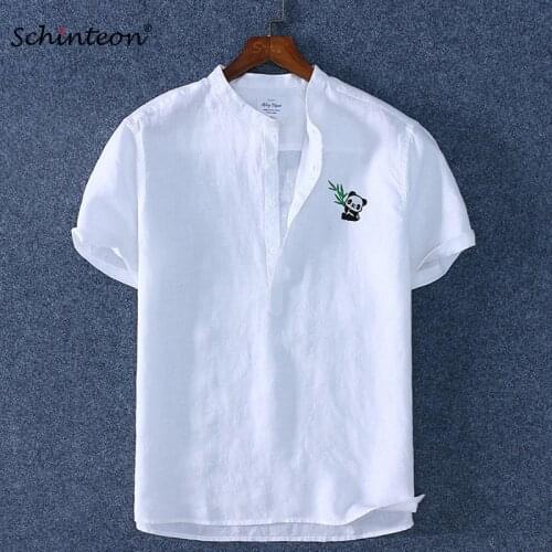 Schinteon Brand New 100% Pure Linen Shirt Summer Casual Men Breathable Stand Collar Short Sleeved Comfortable Pullover Shirt