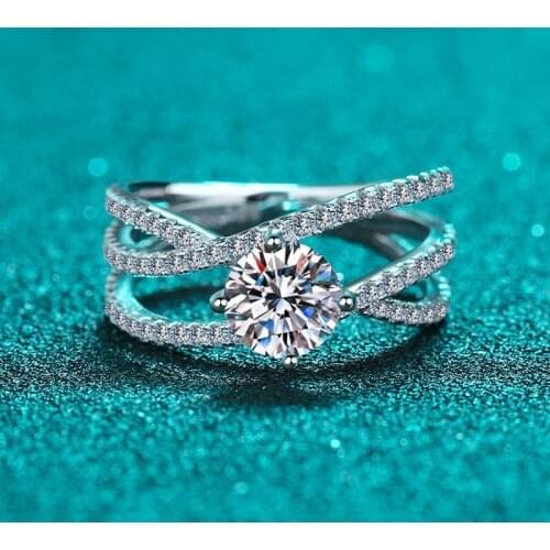 Silver 1 Carat Excellent Cut Diamond Test Passed D Color Good Clarity Moissanite Ring Silver 925 Love Forever Wedding Jewelry