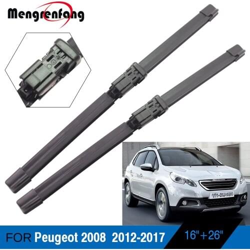 For Peugeot 2008 Car Front Windscreen Wiper Blades Soft Rubber Wiper Push Button Arms 2012 2013 2014 2015 2016 2016 2017