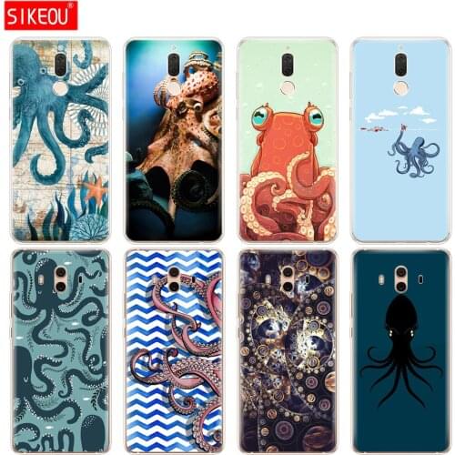 Silicone Cover phone Case for Huawei mate 7 8 9 10 pro LITE blue sea octopus