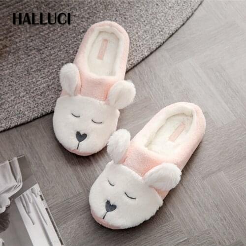 Sweet rabbit Japanese plush soft home shoes women winter warm home slippers non-slip comfortable indoor slides woman slippers
