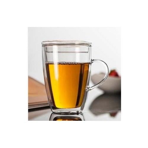 Heat Resistant Glass Teacup With Cover,Double-wall Coffee Cup Household office Bar drinkware,for flower/black/puer/pu'erh tea