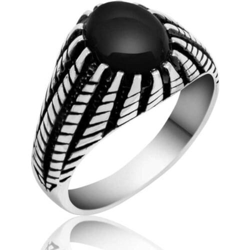Tevuli 925 Sterling Silver Black Stone Men 'S Ring