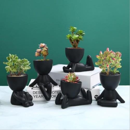 Creative Humanoid Ceramic Flower Pot Character Pose Sculpture Vase