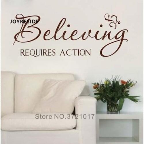 JOYRESIDE Beliving Quote Wall Decal Home Livingroom Wall Decor Art Vinyl Wall Sticker Beliving Require Action Wallpaper WM146