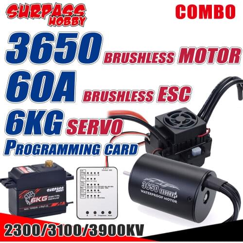SURPASS HOBBY 3650 Brushless Motor Waterproof 60A ESC Program Card 6kg Servo 3100KV 3900KV for 1/10 RC Car Traxxas ARRMA HPI