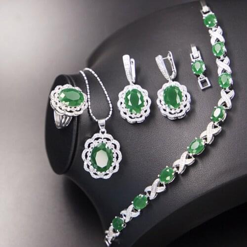 Zlxgirl jewelry luxury brand Green Cubic Zirconia wedding necklace earring bracelet ring jewelry sets womens bridal bijoux set