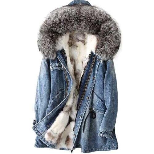 2020 real fox fur coat women parkas Mujer autumn and winter denim jackets streetwear long parka manteau femme hiver