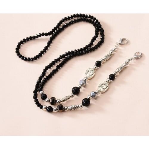 Women Black Silver Eyeglass Chains Retro Acrylic Beads Anti-slip Eyewear Cord Holder Neck Strap Reading Glasses Rope Mask Chain