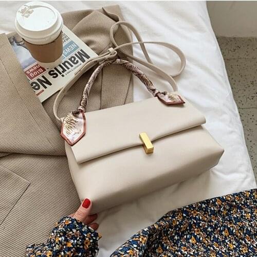 Ladies Fashion Luxury Square Silk Scarf Shoulder Hand Bbag Lock Adjustable Shoulder Strap Shopping Travel Dating Messenger Bag
