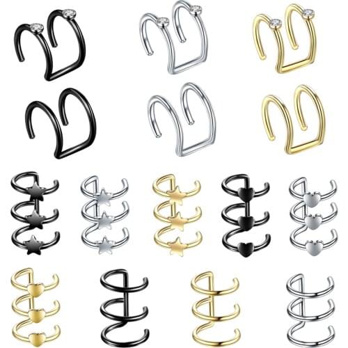 1PC Steel Illusion CBR Ear Cuff Helix Cartilage Rings Gold Fake Clip On Cuff Wrap Upper Closure Rings Piercing Sexy Jewelry 16G