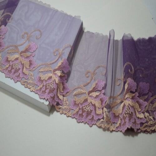 10Meters Fashion Lace Trim Floral 19cm Width Embroidered Tulle Fabric Ribbon One Edge Ribbon for Bra Underwear High Quality