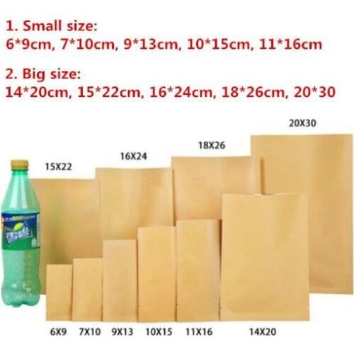100pcs/lot- Kraft Paper Flat Pockets Aluminium Inlay Vacuum Heat Seal Bag Snack Nuts Sugar Packaging Gift Bags