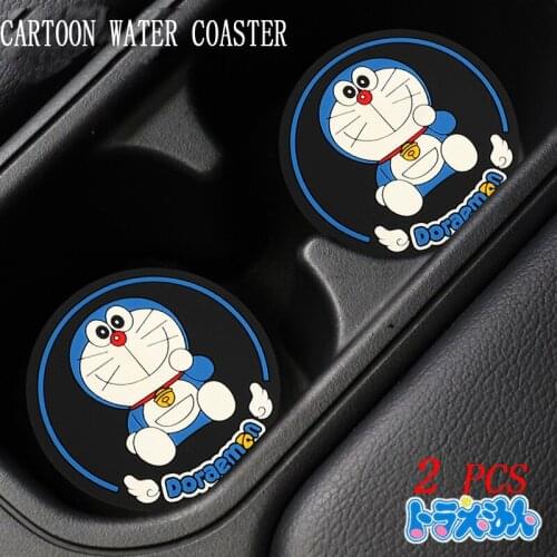 2pcs Car Water Cup Non-slip Mat Cartoon style Car Coaster Auto Cup Holder Round Heat Insulation Soft Rubber Car Decoration