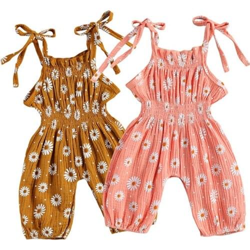 2020-12-22 Lioraitiin 0-18M Newborn Infant Baby Girl Summer Romper Sleeveless Daisy Printed Jumpsuit For Cute Infant