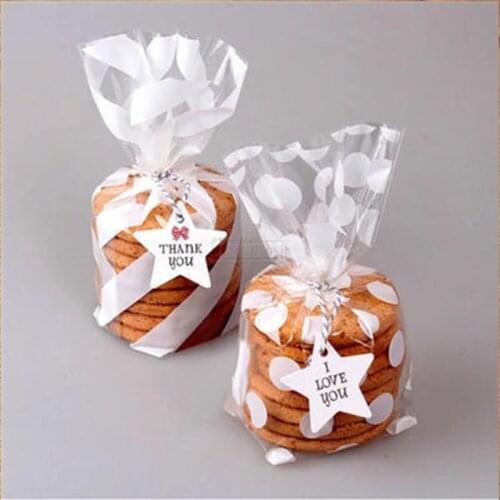 25PCS plastic transparent Candy Biscuit Popcorn Bags White Wave Dot Packing Pouch Pastry Tool Wrapping Wedding Party Supplies