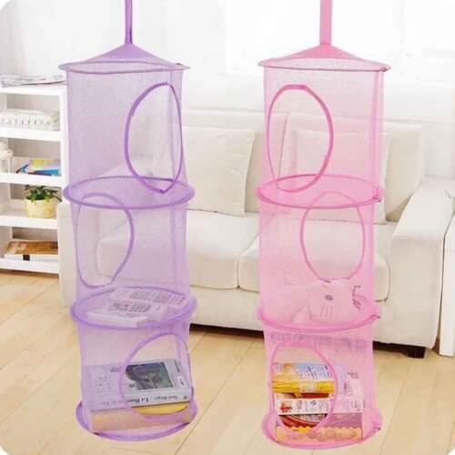 3 Tiers Home Cylindrical Hanging Storage Net Wall Door Cabinet Kids Toy Organizer Bag YH-460606