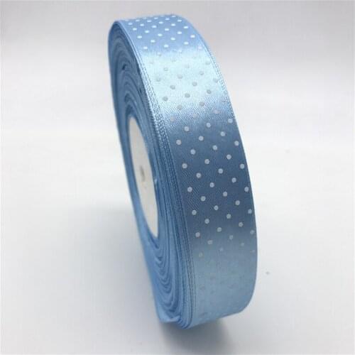 5Yards 1" 25mm Light blue Printing Polka Dot Satin Ribbon Hair Bow Christmas Wedding Decoration DIY Sewing Craft