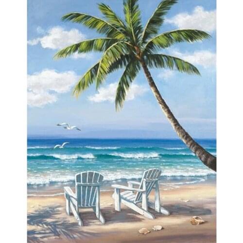 New 5D DIY Diamond Painting Beach & coconut trees Scenic Embroidery Full Square Diamond Cross Stitch Rhinestone Mosaic Painting