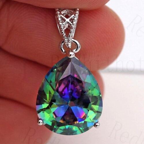 Bohemian Pendant for Women White Waterdrop Rainbow Cubic Zirconia Colorful Necklace Pendant Fashion Wedding Jewelry